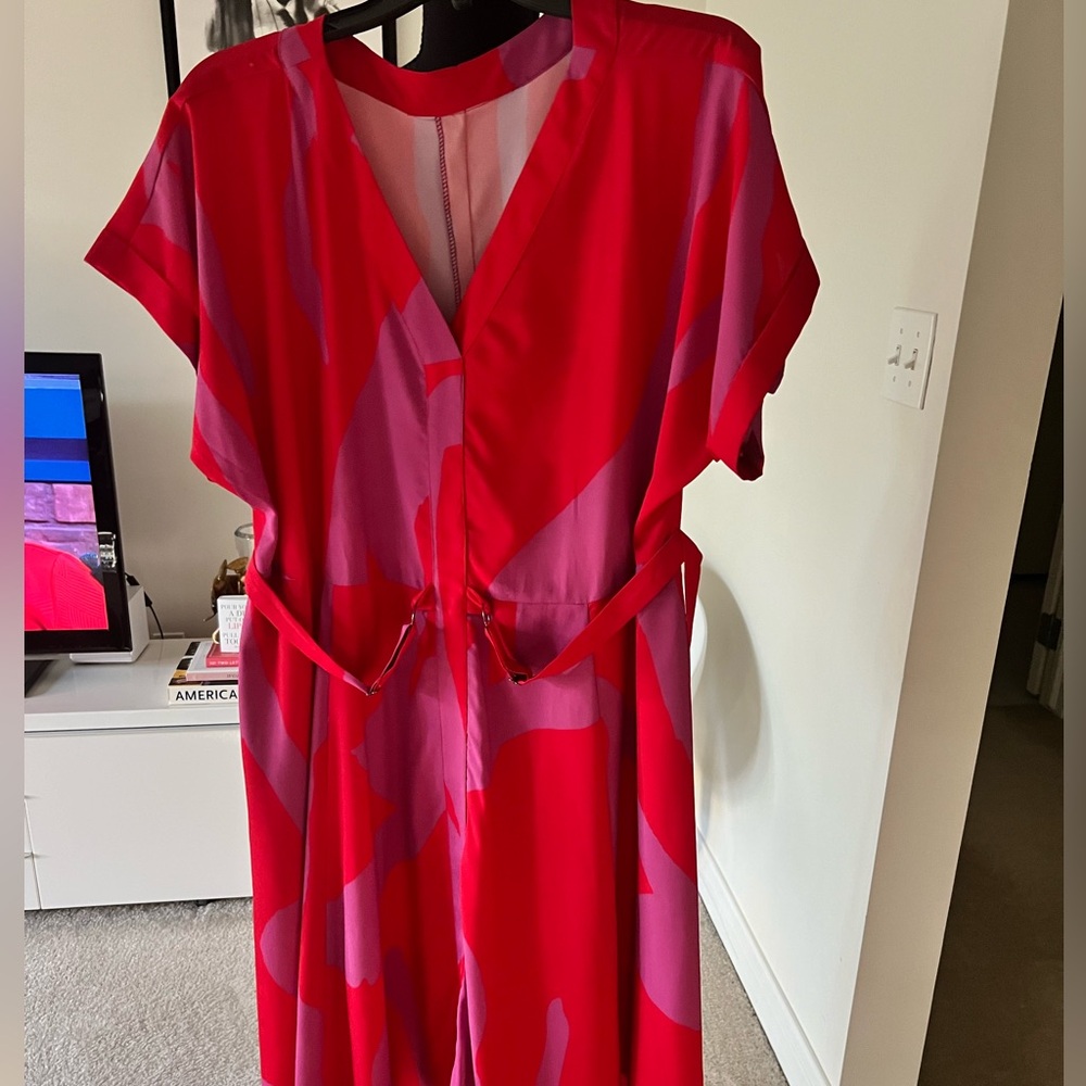 Red and Purple V-Neck Dress